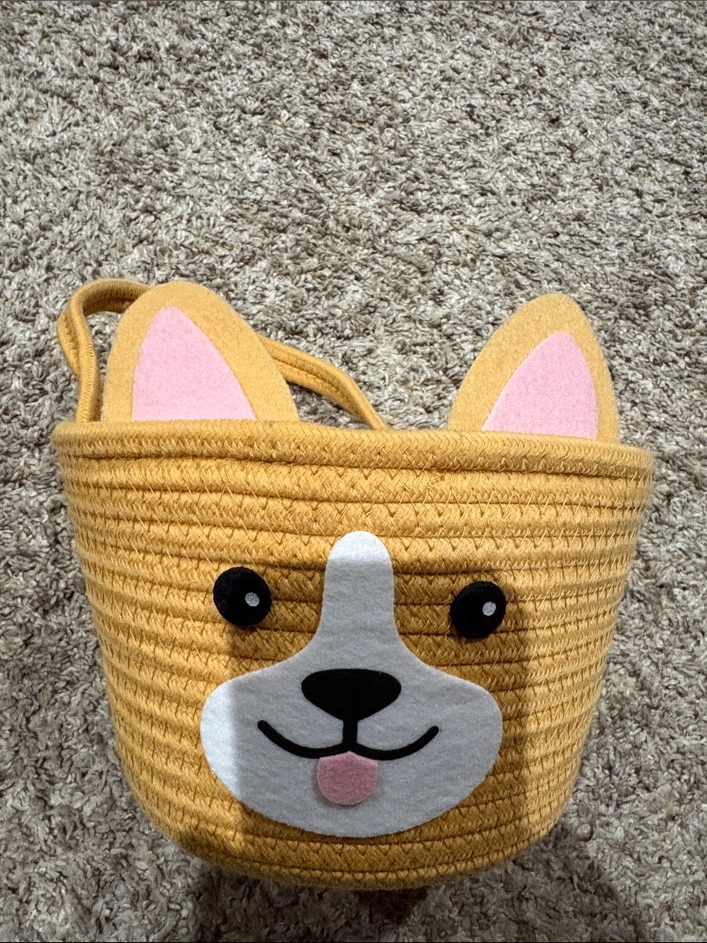 Spritz Corgi Face Storage Basket with Pink Ear Accents